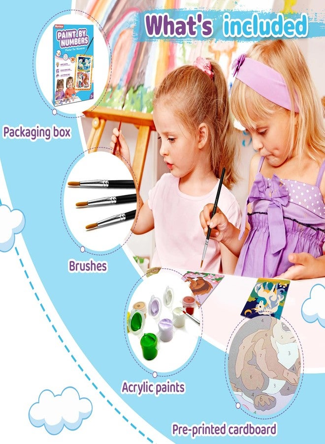 Nariolar 4 Pack Paint by Numbers Kit for Kids Ages 4-6 with 4.7X3.1inch Pre-Printed Cardboard,Acrylic Paint Pots and 3 Painting Brushes，Creative Gifts for Kids（Kitten and Rabbit - Image 2